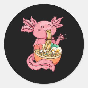 Kawaii Axolotl Eating Ramen Noodles Anime Kinder G Ronde Sticker