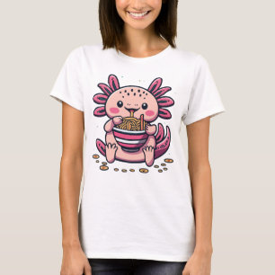 Kawaii Axolotl Eating Ramen Noodles Anime T-shirt