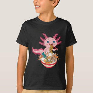 Kawaii Axolotl Eating Ramen Noodles Anime T-shirt