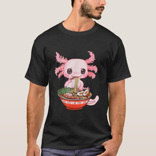 Kawaii Axolotl Eating Ramen Noodles Anime T-Shirt (Voorkant)