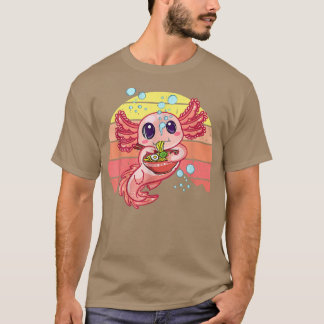Kawaii Axolotl Eating Ramen Noodles Bowl Anime Fun T-shirt