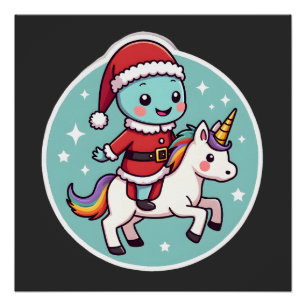 Kawaii Axolotl Eenhoorn Kerstmis Kerstman Prettig Perfect Poster