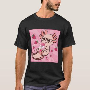 Kawaii Axolotl Japanner Anime Strawberry Milk Shak T-shirt
