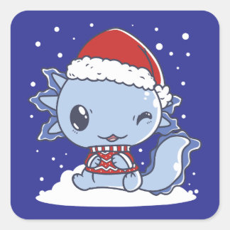 Kawaii Axolotl Kerstmis Vierkante Sticker