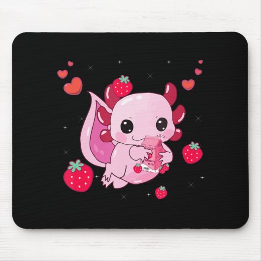 Kawaii Axolotl Strawberry Milk Shake Anime Gift Gi Muismat (Voorkant)