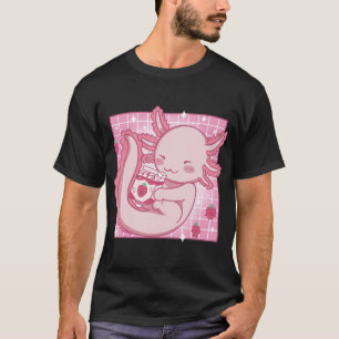 Kawaii Axolotl Strawberry Milk Shake Carton Japane T-shirt