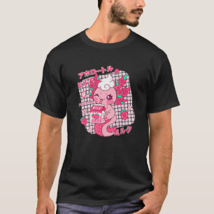 Kawaii Axolotl Strawberry Milk Shake Japans Retr T-shirt