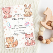Kawaii Baby Animal 1st Birthday Invitation