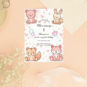 Kawaii Baby Animal 1st Birthday Invitation
