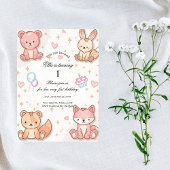 Kawaii Baby Animal 1st Birthday Invitation