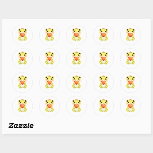 Kawaii Baby Frog Holding a Heart Ronde Sticker (Vel)