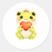 Kawaii Baby Frog Holding a Heart Ronde Sticker (Voorkant)