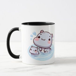 Kawaii Baby Hippos Swimming Mug Design