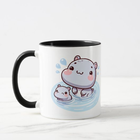 Kawaii Baby Hippos Swimming Mug Design (Gauche)