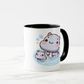 Kawaii Baby Hippos Swimming Mug Design (Devant droit)