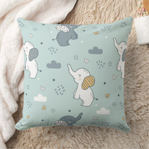 Kawaii Baby Olifant Nursery Blauw Kussen