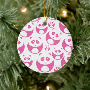 Kawaii Baby Pink en White Panda Pattern Keramisch Ornament