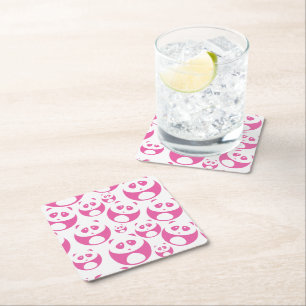 Kawaii Baby Pink en White Panda Pattern Vierkante Kartonnen Onderzetter