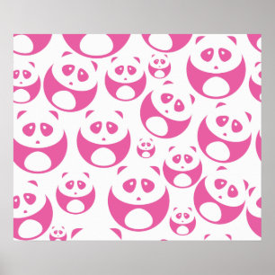 Kawaii Baby Roze en White Panda Pattern Poster