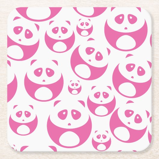 Kawaii Baby Roze en White Panda Pattern Vierkante Kartonnen Onderzetter (Voorkant)