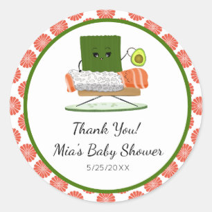 Kawaii Baby shower: Sushi en zalmrol Thema Ronde Sticker