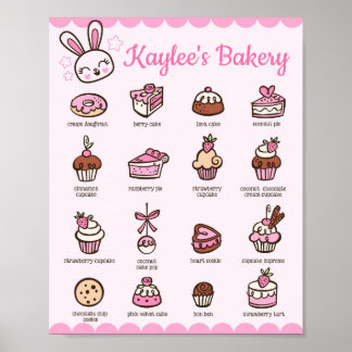 Kawaii bakkerijmenu met jouw naam poster