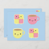 Kawaii Battenberg Cake & Cup in Tea Briefkaart (Voorkant / Achterkant)