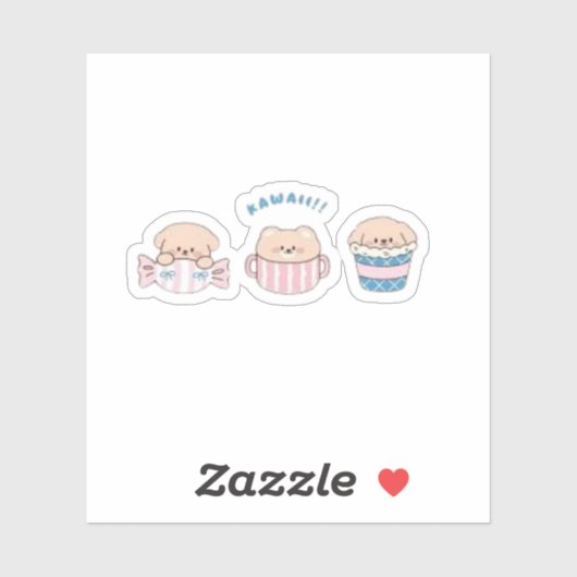 Kawaii Bear Sticker – Cute Pastel Cartoon Vinyl De (Feuille)