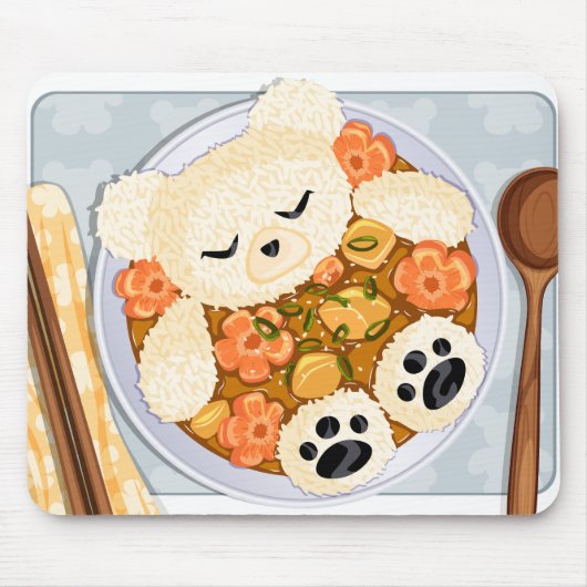 Kawaii Beer Curry Rice Bowl - Anime Schattigee Foo Muismat (Voorkant)