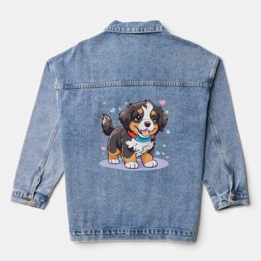 Kawaii Bernese Puppy, Schattigee Berner Pup Denim Jacket (Achterkant)