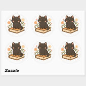 Kawaii Black Cat on Book – Cozy Sticker (Feuille)