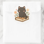 Kawaii Black Cat on Book – Cozy Sticker (Sac)