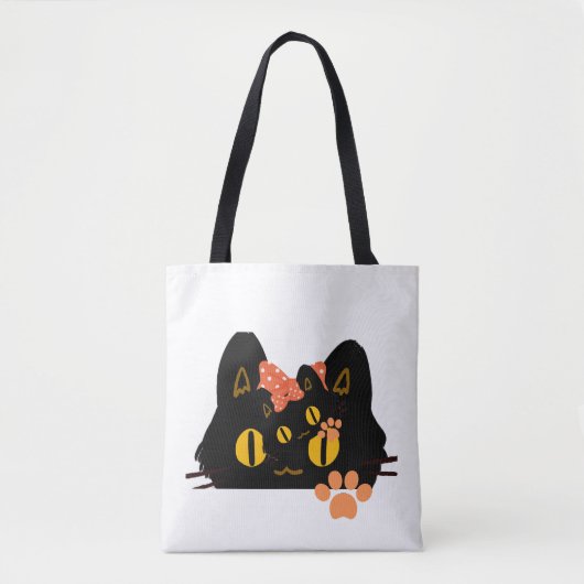 Kawaii Black Cat Peekaboo Art with Bow Draagtas (Voorkant)