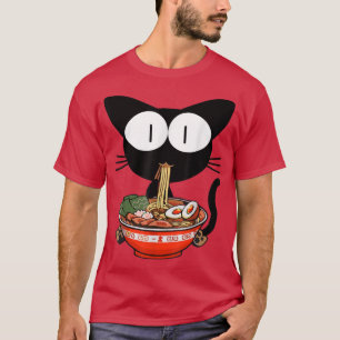 Kawaii Black Cat Ramen Bowl Anime Japanse noedels T-shirt
