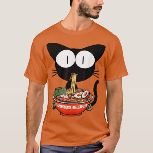 Kawaii Black Cat Ramen Bowl Anime Japanse noedels T-shirt