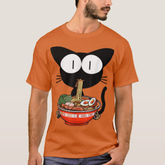 Kawaii Black Cat Ramen Bowl Anime Japanse noedels T-shirt