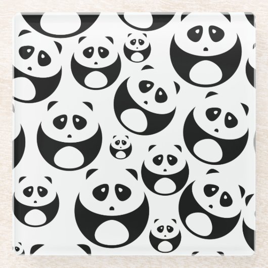 Kawaii Black en White Panda Pattern Glazen Onderzetter (Voorkant)