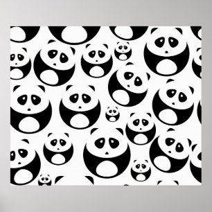 Kawaii Black en White Panda Pattern Poster