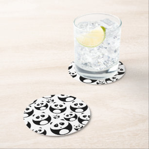 Kawaii Black en White Panda Pattern Ronde Kartonnen Onderzetter