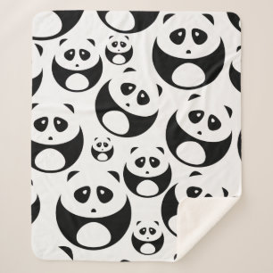 Kawaii Black en White Panda Pattern Sherpa Deken