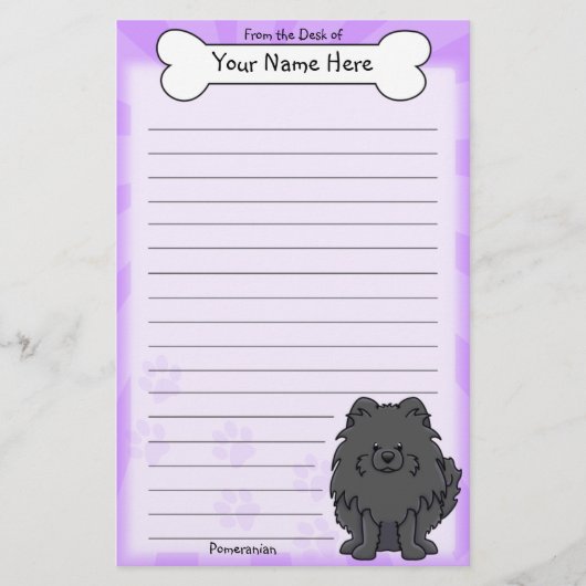 Kawaii Black Pomeranian Stationery Briefpapier (Voorkant)
