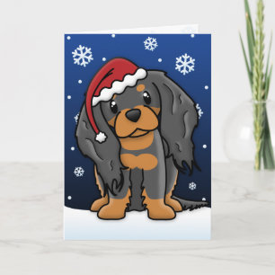 Kawaii Black & Tan Cavalier Spaniel Kerst Kaart