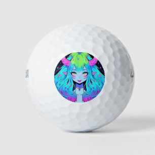 Kawaii Blauw, Roze, en Groene Anime Meisje Demon Golfballen