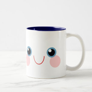 Kawaii Blauwe Ogen Gelukkig Lachend Gezicht Kalm Z Tweekleurige Koffiemok