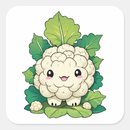 Kawaii Bloemkool Vierkante Sticker (Voorkant)