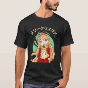 Kawaii Blonde Anime Girl en Corgi Dog Kerstmis P T-shirt