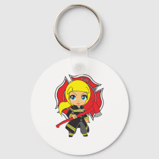 Kawaii Blonde Firefighter Girl Sleutelhanger