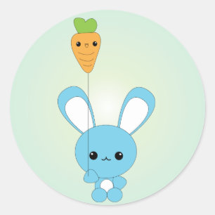 Kawaii Blue Bunny en Carrot Balonstickers Ronde Sticker