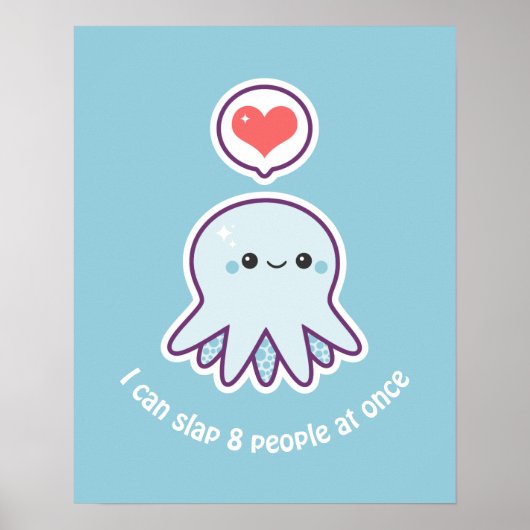 Kawaii Blue Octopus Poster (Voorkant)