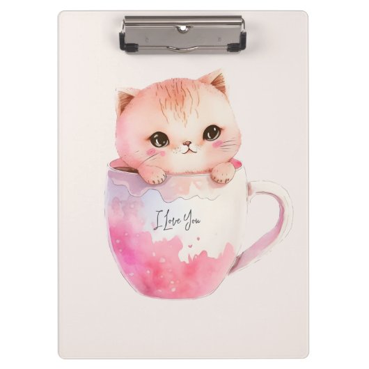 Kawaii Blushing Pink Chibi Cat Klembord (Voorkant)